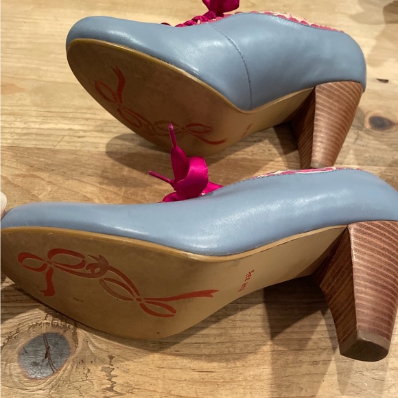 Poetic Justice London Blue Pink Floral Leather heels feminine cottagecore 8.5M - Picture 4 of 16